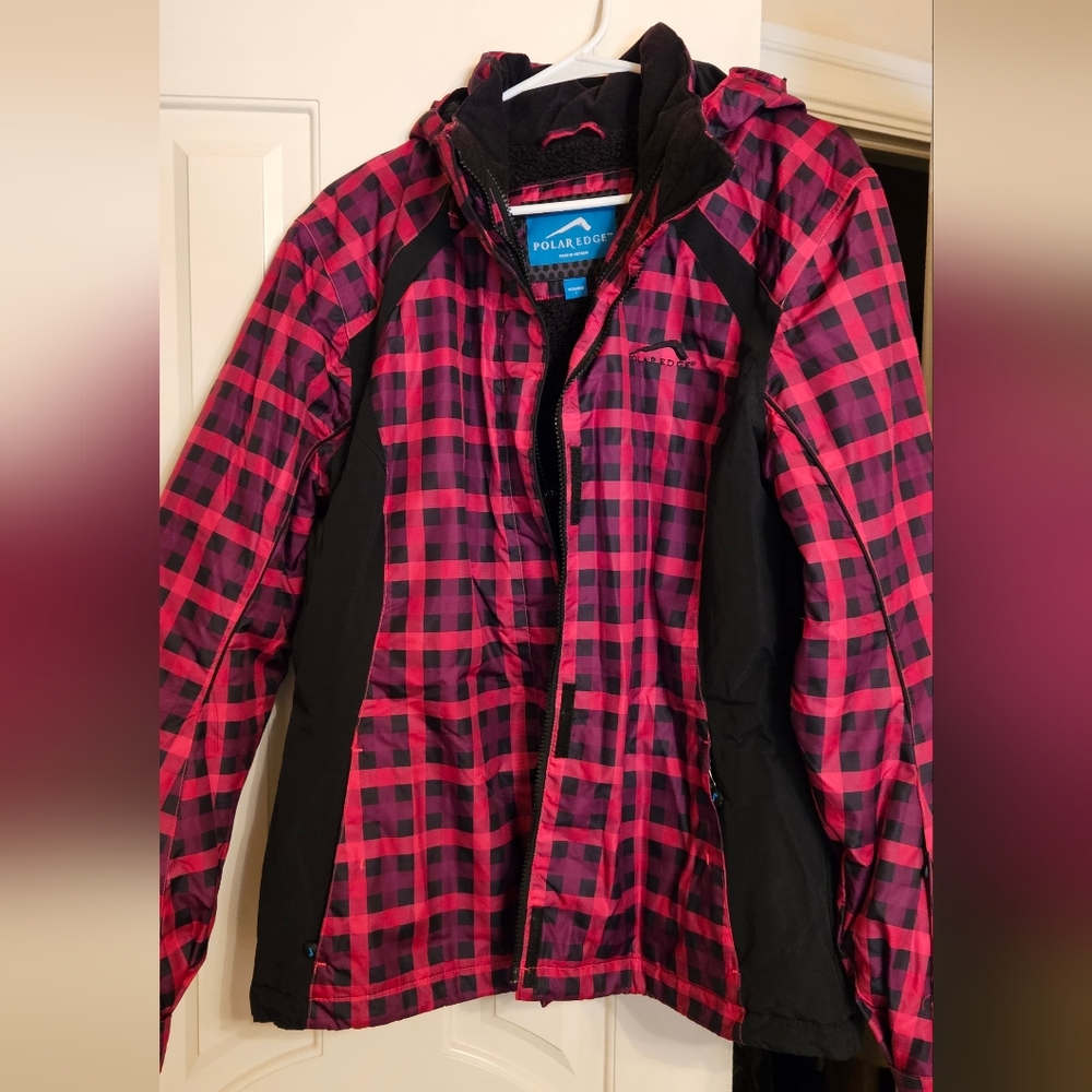 Polaroid Pink Plaid Ski Jacket - Women's Insulated Hooded Snow Coat